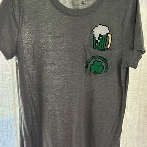 Gray T-Shirt with Beer Mug and Shamrock Design